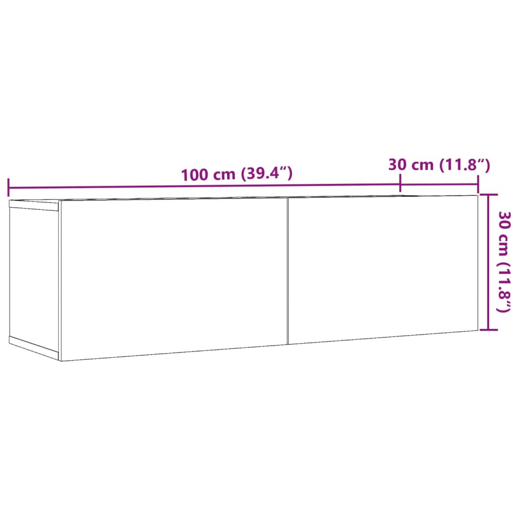Tv-Kaapit Seinäkiinnitettävä 2 Kpl 100X30X30 Cm