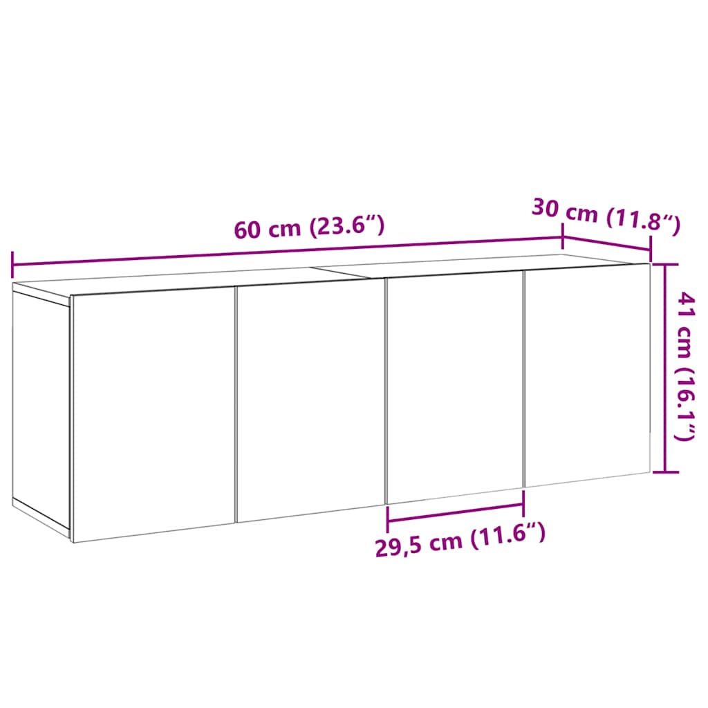 Tv-Kaapit Seinäkiinnitettävä 2 Kpl 60X30X41 Cm
