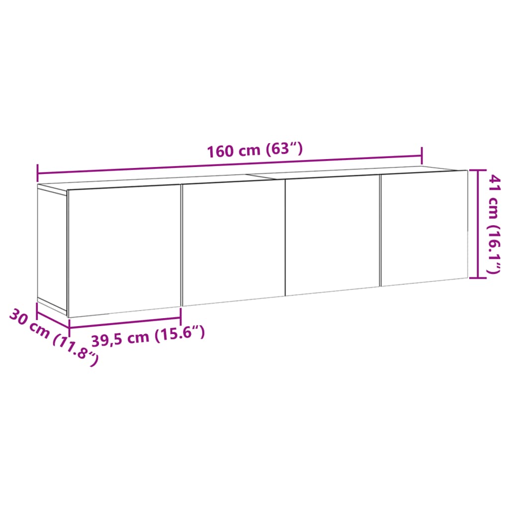Tv-Kaapit Seinäkiinnitettävä 2 Kpl 80X30X41 Cm
