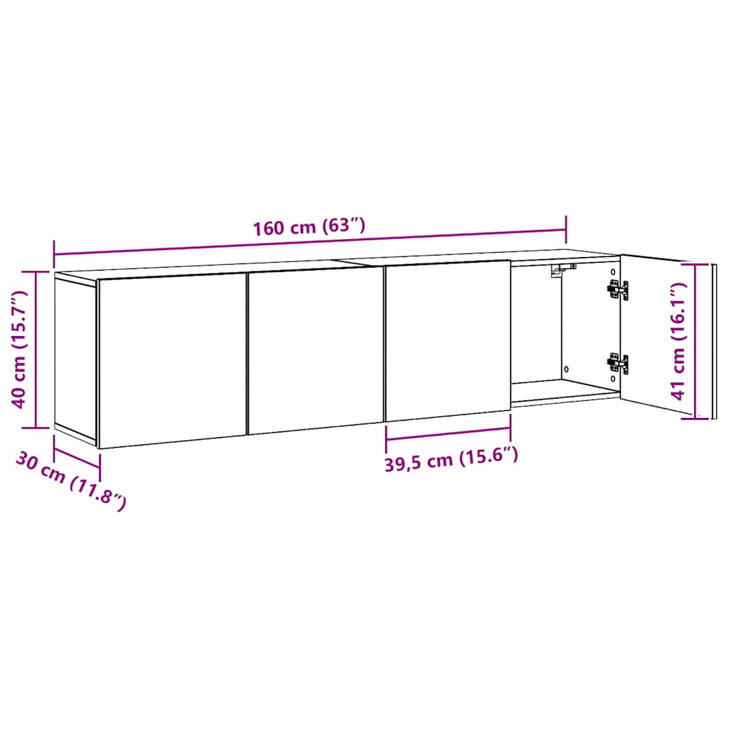 Tv-Kaapit Seinäkiinnitettävä 2 Kpl 80X30X41 Cm