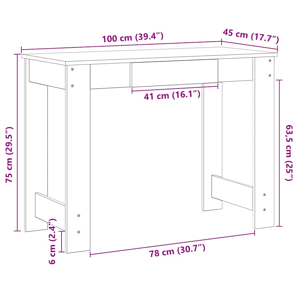 Työpöytä 100X45X75 Cm Tekninen Puu