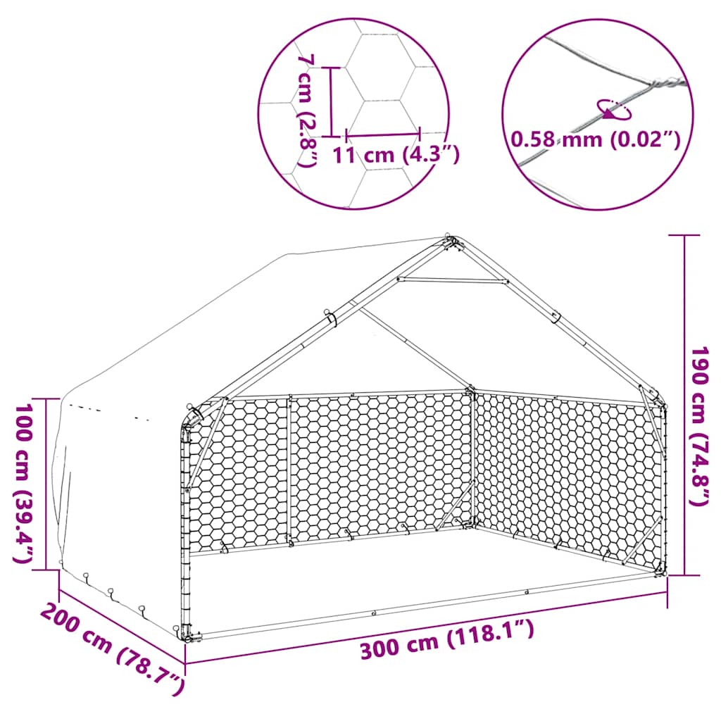 Ulkokoirahäkki Katoksella 3X2X1,9 M Galvanoitu Teräs