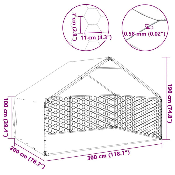 Ulkokoirahäkki Katoksella 3X2X1,9 M Galvanoitu Teräs