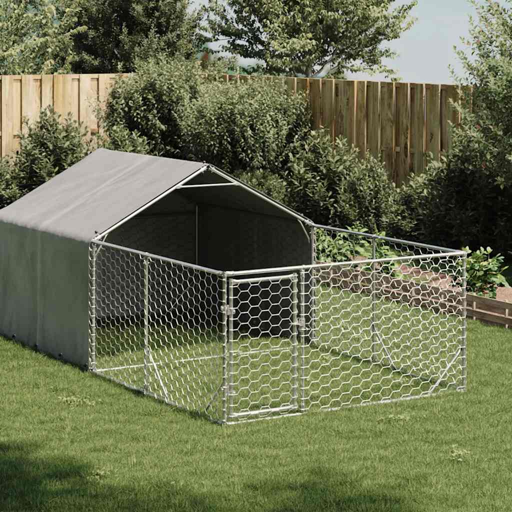 Ulkokoirakennel Juoksun Kanssa 6X2X1,5 M Galvanoitu Teräs