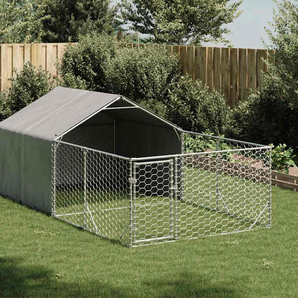 Ulkokoirakennel Juoksun Kanssa 6X2X1,5 M Galvanoitu Teräs