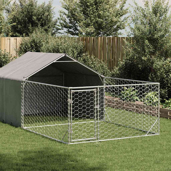 Ulkokoirakennel Juoksun Kanssa 6X2X1,5 M Galvanoitu Teräs