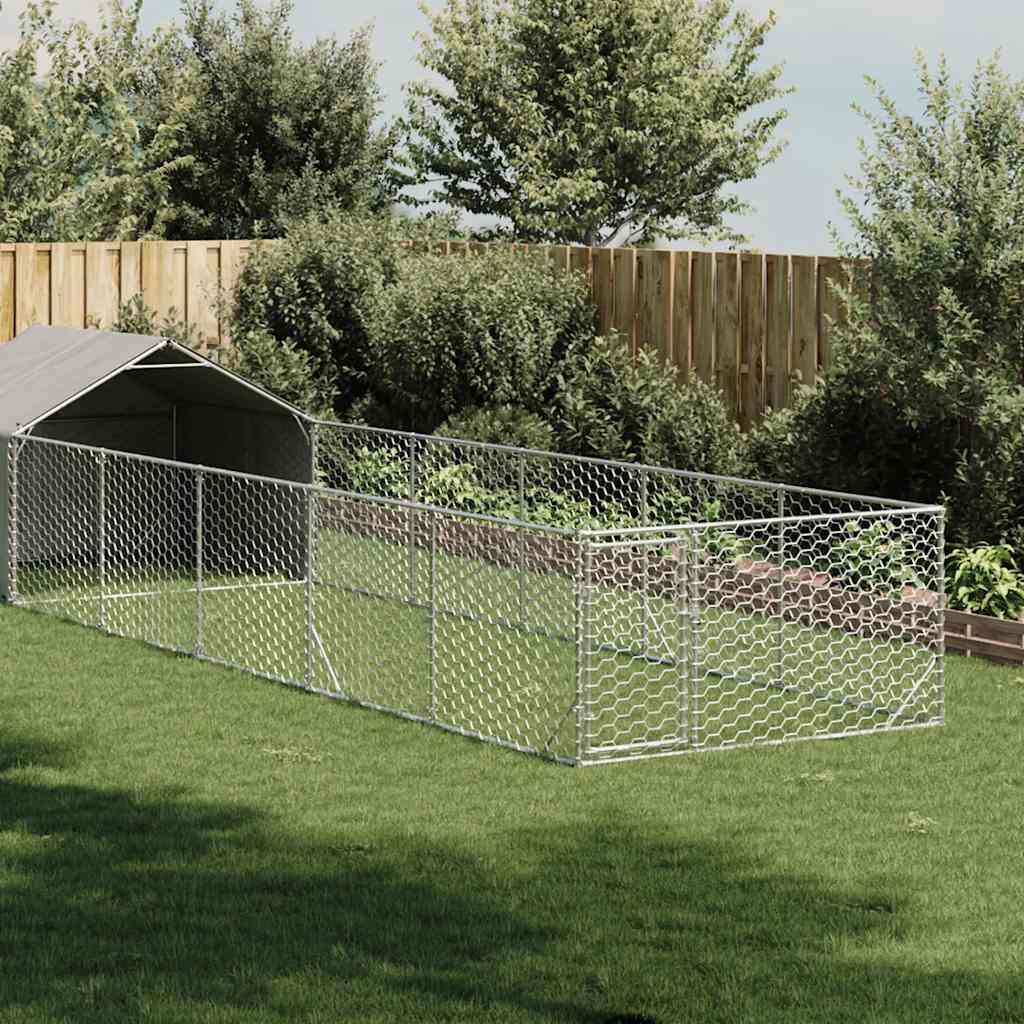 Ulkokoirakennel Juoksun Kanssa 6X2X1,5 M Galvanoitu Teräs