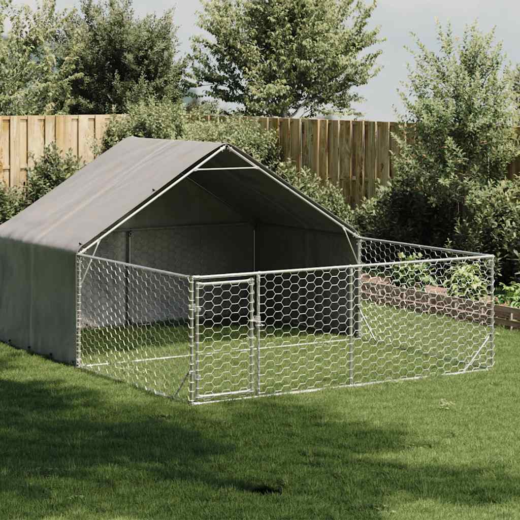 Ulkokoirakennel Juoksun Kanssa 6X2X1,5 M Galvanoitu Teräs