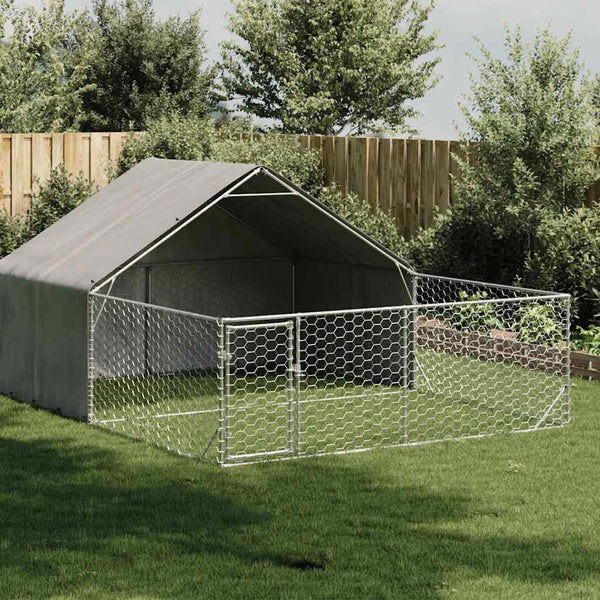 Ulkokoirakennel Juoksun Kanssa 6X2X1,5 M Galvanoitu Teräs