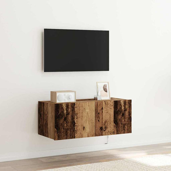 Tv-Seinäkaapit Led-Valoilla 2 Kpl