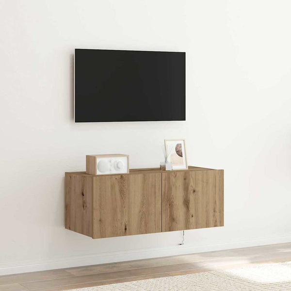 Tv-Seinäkaapit Led-Valoilla 2 Kpl