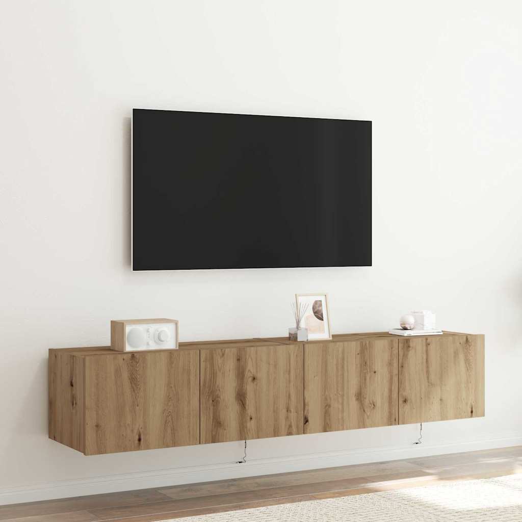 Tv-Seinäkaapit Led-Valoilla 2 Kpl