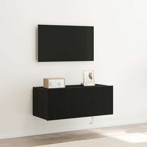 Tv-Seinäkaapit Led-Valoilla 2 Kpl