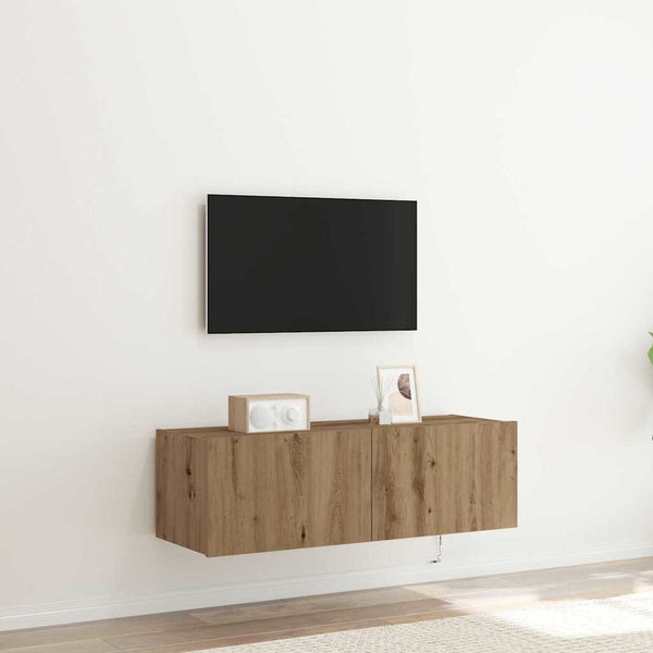Tv-Seinäkaapit Led-Valoilla 2 Kpl