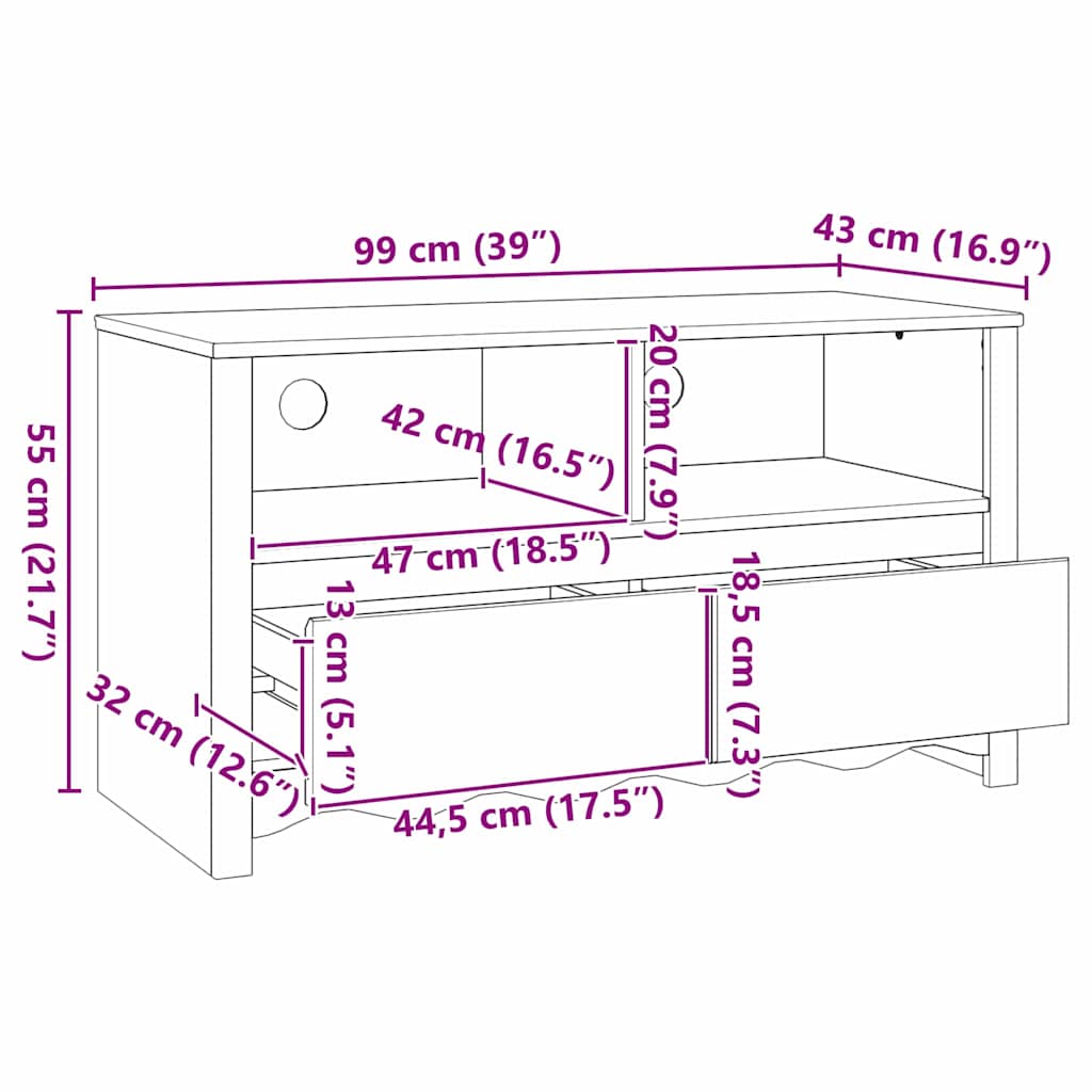 Tv-Kaappi Drammen 99 X 43 X 55 Cm Täysi Mänty