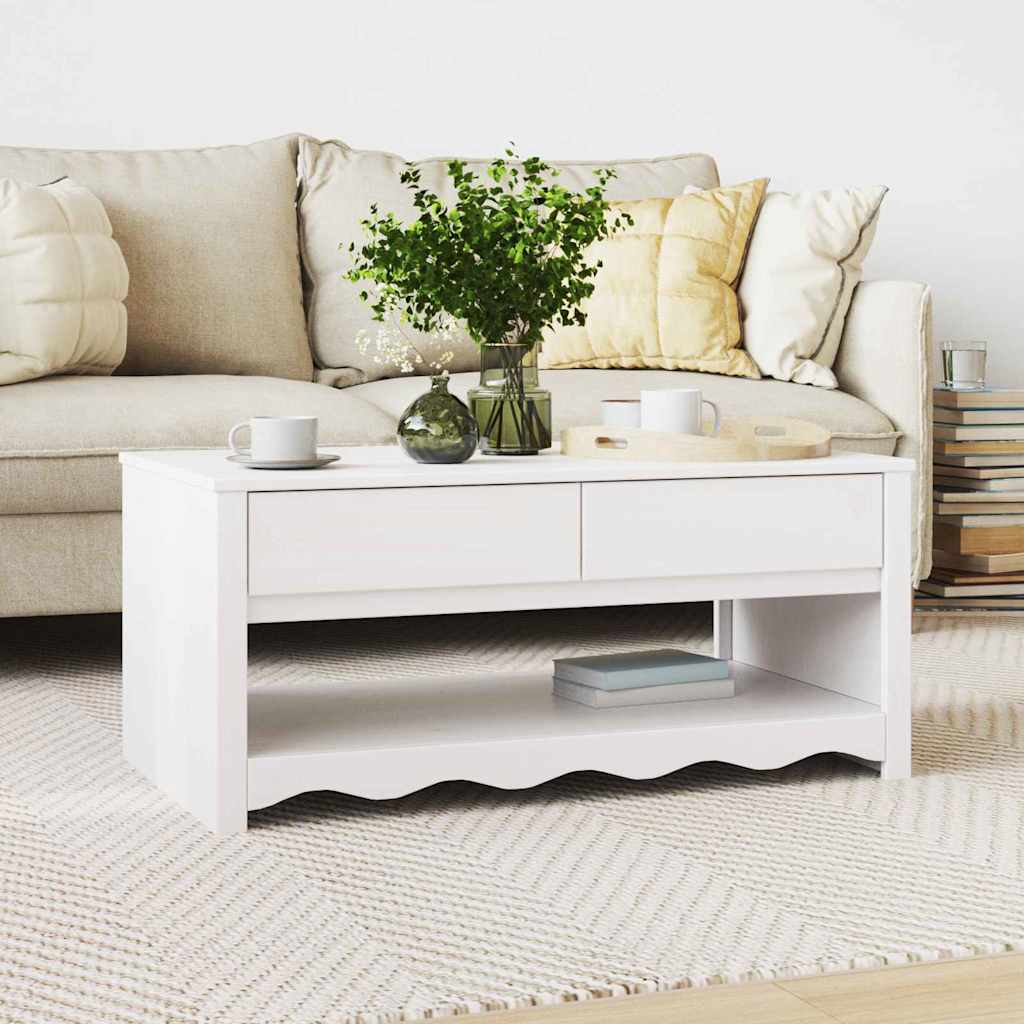 Sohvapöytä Drammen Valkoinen 99 X 55 X 45 Cm Massiivinen Mänty