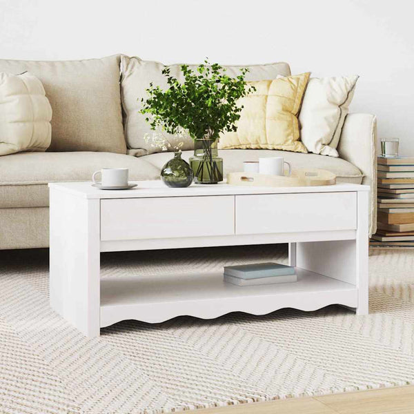 Sohvapöytä Drammen Valkoinen 99 X 55 X 45 Cm Massiivinen Mänty