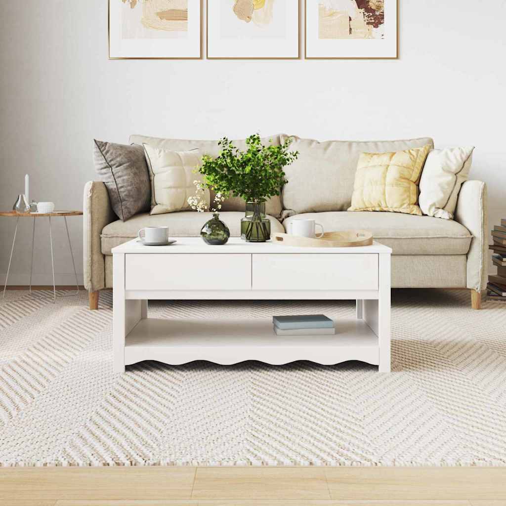 Sohvapöytä Drammen Valkoinen 99 X 55 X 45 Cm Massiivinen Mänty