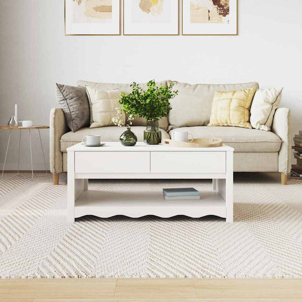 Sohvapöytä Drammen Valkoinen 99 X 55 X 45 Cm Massiivinen Mänty