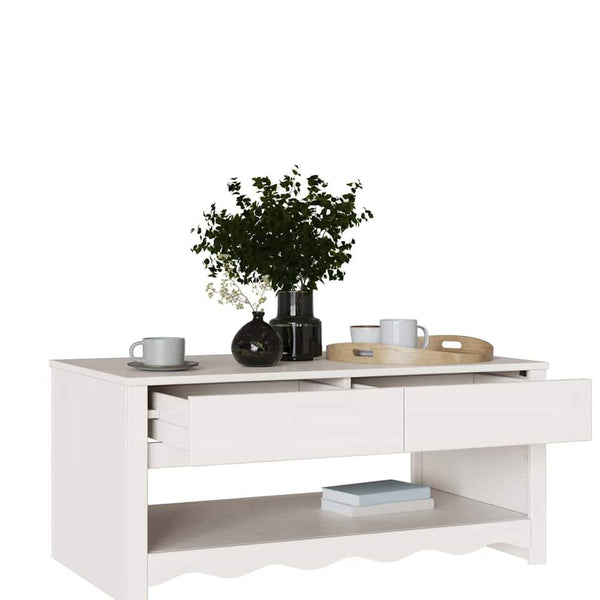 Sohvapöytä Drammen Valkoinen 99 X 55 X 45 Cm Massiivinen Mänty