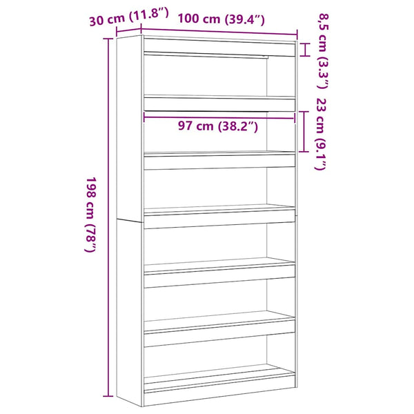 Kirjahylly 6 Tasoa 100 X 30 X 198 Cm Tekninen Puu