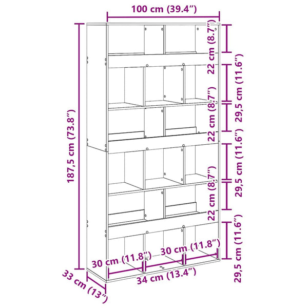 Kirjahylly 15 Tasoa 100 X 33 X 93.75 Cm Tekninen Puu