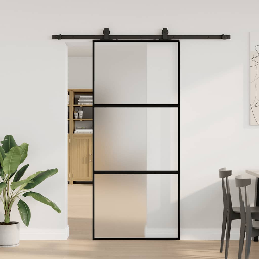 Liukuovi Laitteistosarjalla Musta 76X205 Cm Karkaistu Lasi