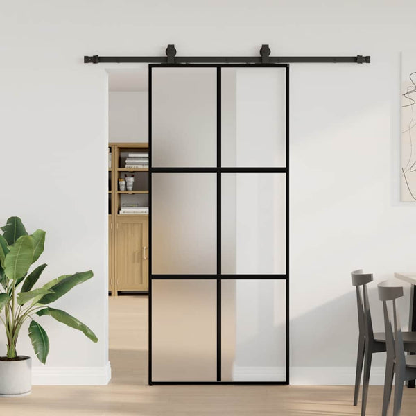 Liukuovi Laitteistosarjalla Musta 76X205 Cm Karkaistu Lasi