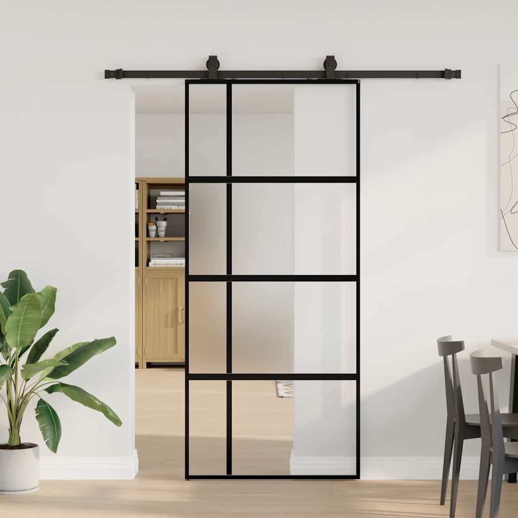 Liukuovi Laitteistosarjalla Musta 76X205 Cm Karkaistu Lasi