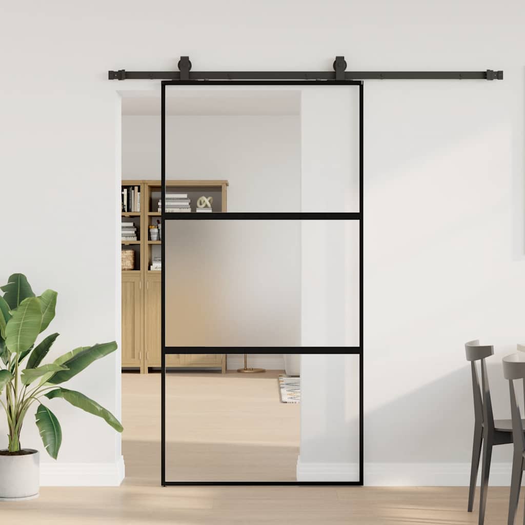 Liukuovi Laitteistosarjalla Musta 76X205 Cm Karkaistu Lasi