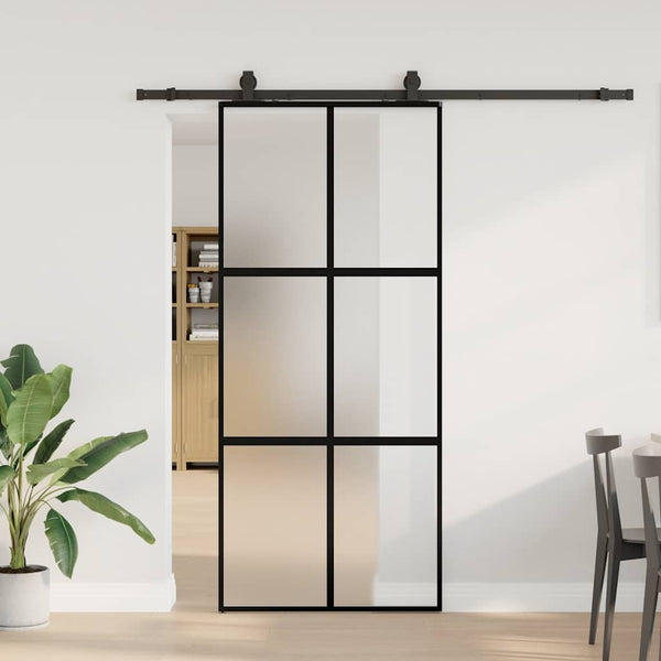 Liukuovi Laitteistosarjalla Musta 76X205 Cm Karkaistu Lasi