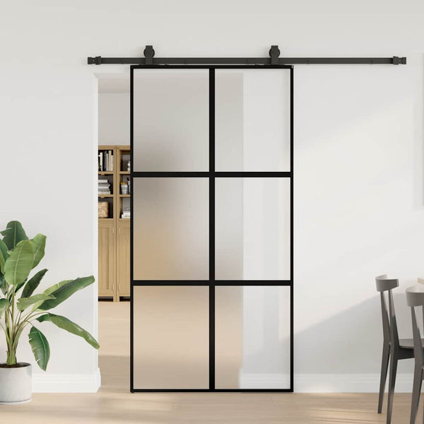 Liukuovi Laitteistosarjalla Musta 76X205 Cm Karkaistu Lasi