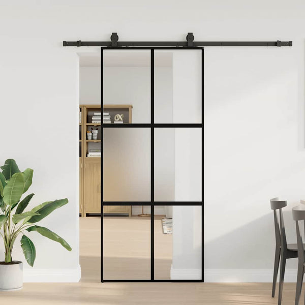 Liukuovi Laitteistosarjalla Musta 76X205 Cm Karkaistu Lasi