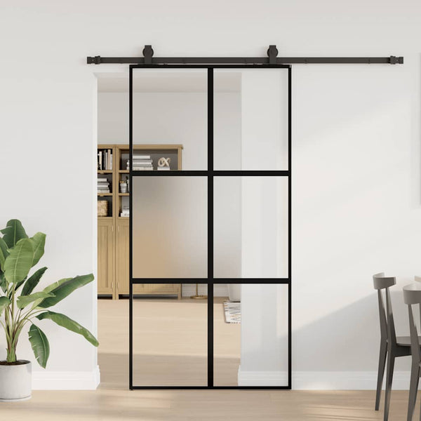 Liukuovi Laitteistosarjalla Musta 76X205 Cm Karkaistu Lasi