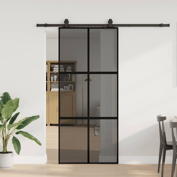 Liukuovi Laitteistosarjalla Musta 76X205 Cm Karkaistu Lasi