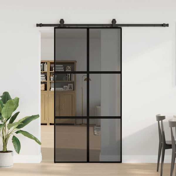 Liukuovi Laitteistosarjalla Musta 76X205 Cm Karkaistu Lasi