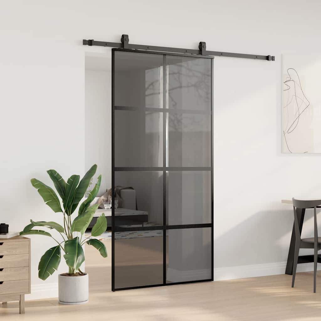Liukuovi Laitteistosarjalla Musta 102,5X205 Cm Karkaistu Lasi