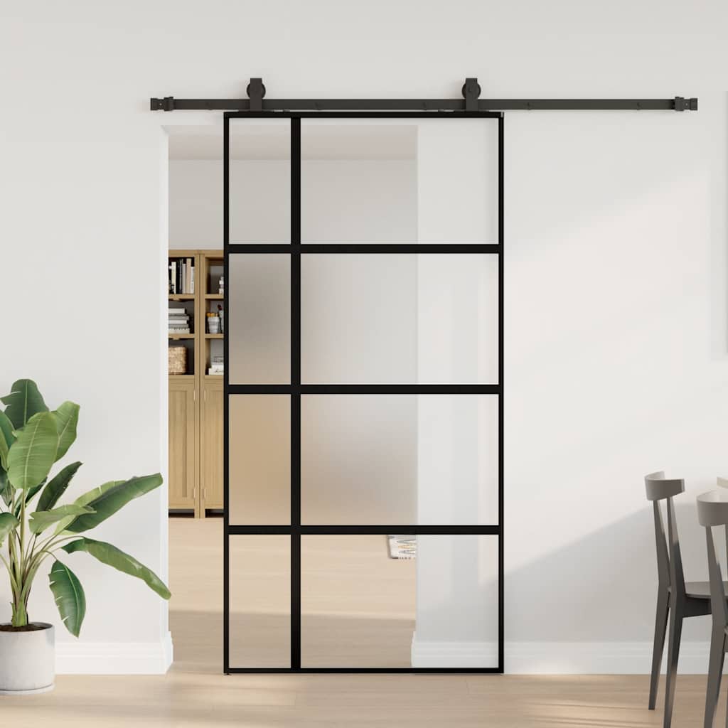 Liukuovi Laitteistosarjalla Musta 76X205 Cm Karkaistu Lasi