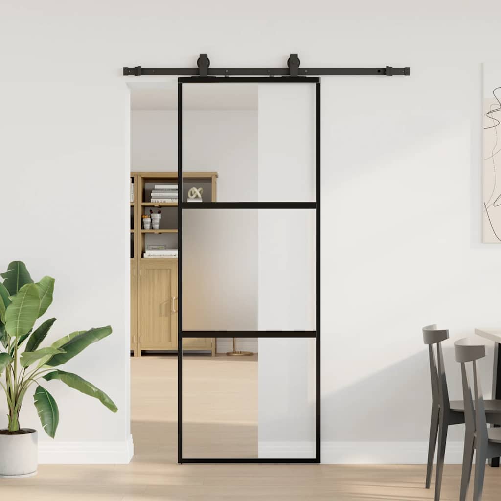 Liukuovi Laitteistosarjalla Musta 76X205 Cm Karkaistu Lasi