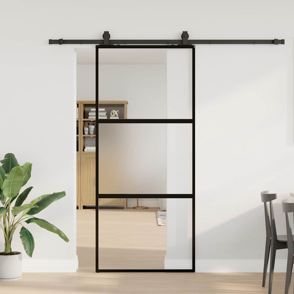 Liukuovi Laitteistosarjalla Musta 76X205 Cm Karkaistu Lasi