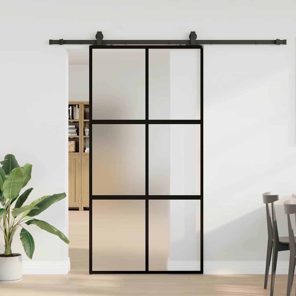 Liukuovi Laitteistosarjalla Musta 76X205 Cm Karkaistu Lasi