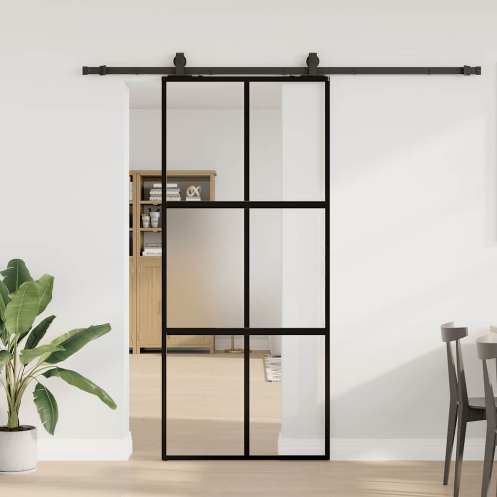 Liukuovi Laitteistosarjalla Musta 76X205 Cm Karkaistu Lasi