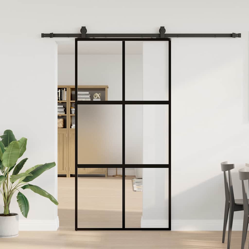 Liukuovi Laitteistosarjalla Musta 76X205 Cm Karkaistu Lasi
