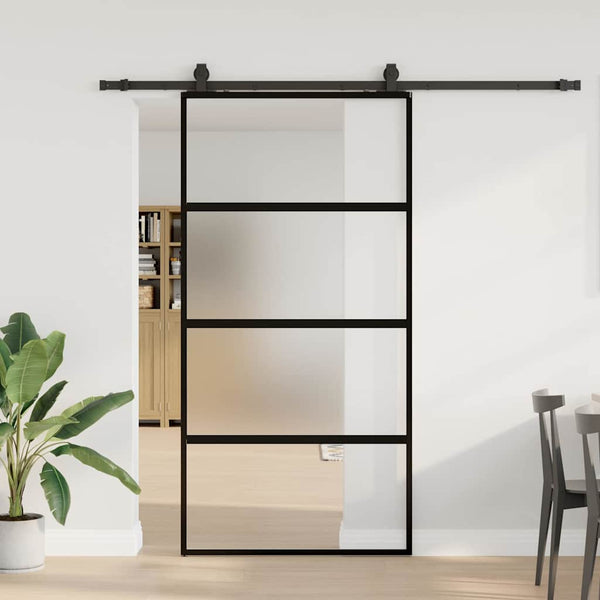 Liukuovi Laitteistosarjalla Musta 76X205 Cm Karkaistu Lasi
