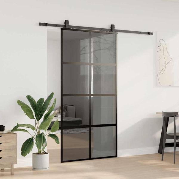 Liukuovi Laitteistosarjalla Musta 102,5X205 Cm Karkaistu Lasi