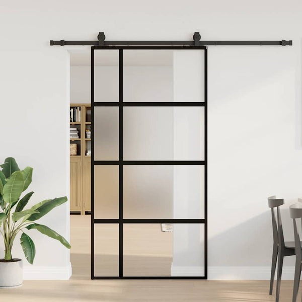 Liukuovi Laitteistosarjalla Musta 76X205 Cm Karkaistu Lasi