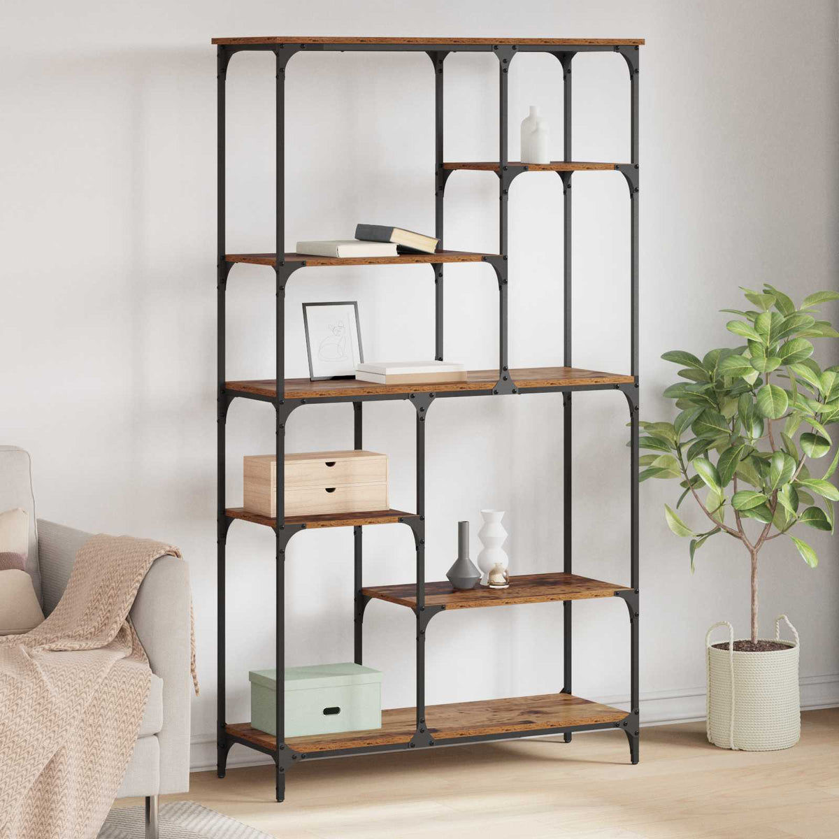 Kirjahylly 99X35,5X176 Cm Tekninen Puu Ja Teräs