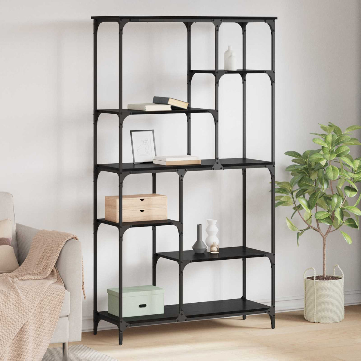 Kirjahylly 99X35,5X176 Cm Tekninen Puu Ja Teräs