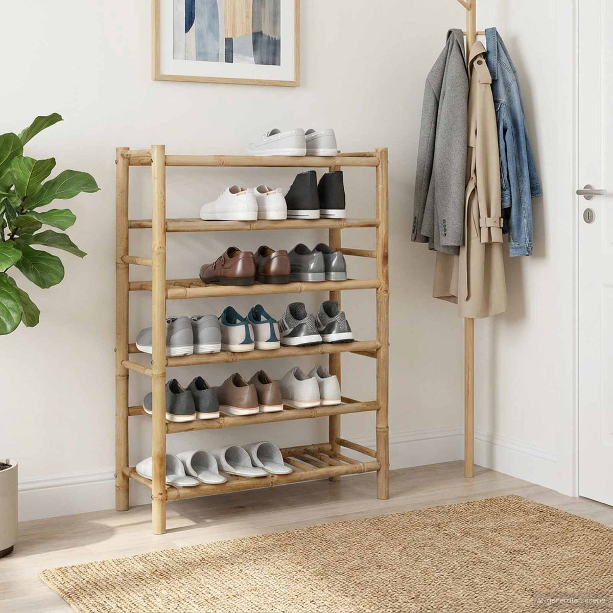 Kenkäteline Hyllyllä Luonnollinen 68 X 28 X 96 Cm Bambusta