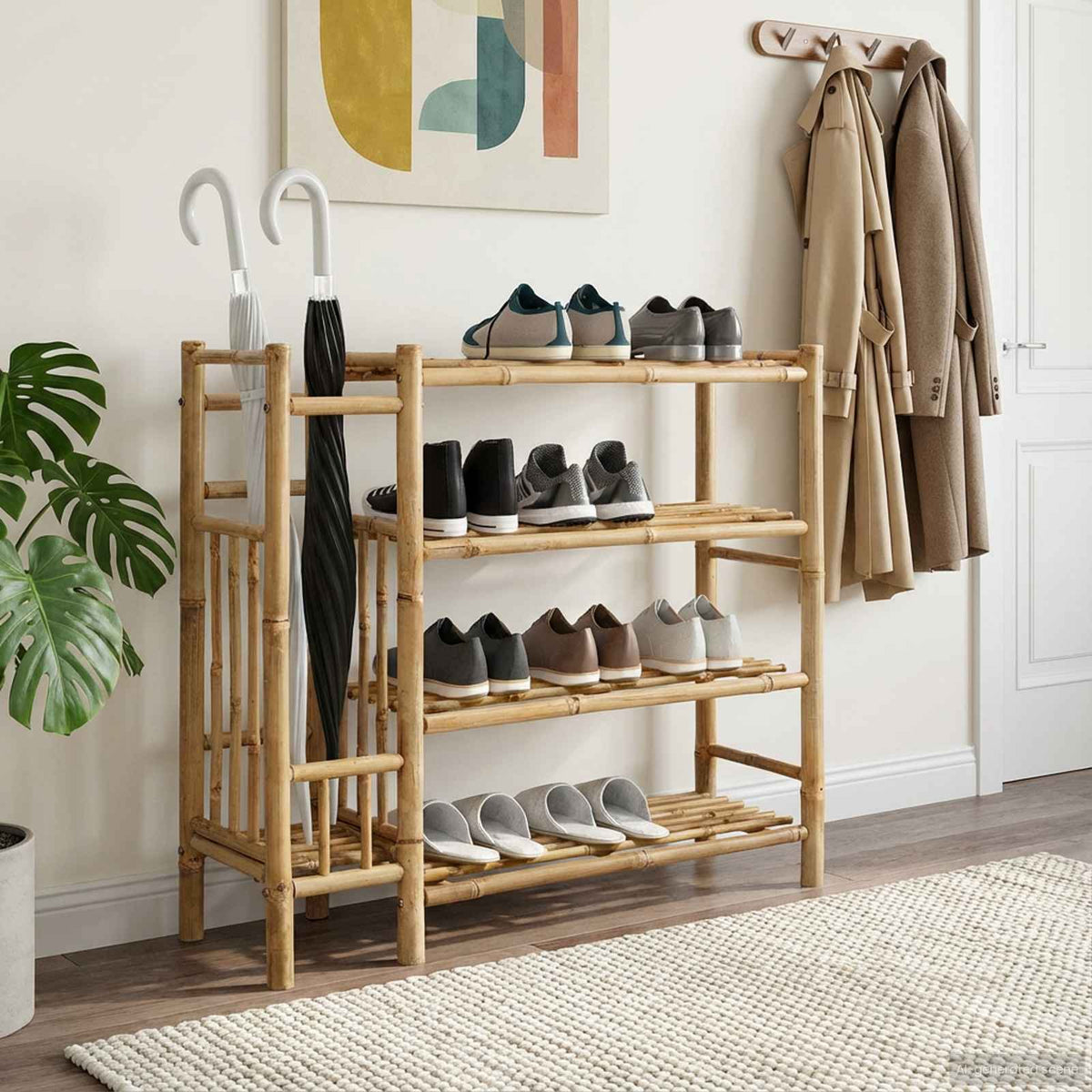 Kenkäteline Hyllyllä Luonnollinen 88 X 27 X 80 Cm Bambusta